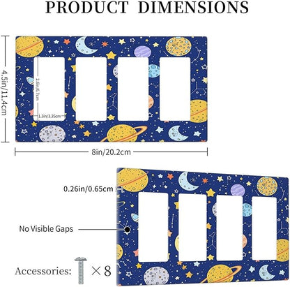 Stars Starry Night Sun Moon Planet Constellations Wallplates 4 Gang Quad Rocker Decorative Light Switch Covers Electrical GFCI Faceplate Switch Plate for Bedroom Bathroom Decor