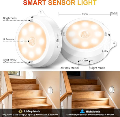 YiaMia Motion Sensor Under Cabinet Lighting - 3 Pack, 3 × AA Battery Operated Smart Wireless Night Light, 3 Light Colors + Dimming, Indoor Stair Light Suitable for Kitchen, Wardrobe and Hallway