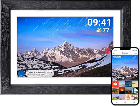 THOMSON Digital Picture Frame, Digital Photo Frame WiFi with 32 GB, HD IPS Touch Screen, Auto-Rotate, Slideshow, Share Photos/Videos from Phone by App (10.1Inch Wood)
