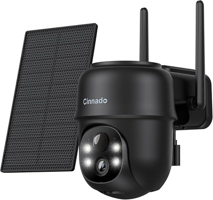 Cinnado 2K Cameras for Home Security-2.4G WiFi Outdoor Camera Wireless Solar/Battery Powered, 360° Viewing, Human Detection, Color Night Vision, Cloud/SD Storage B6 (B6-Black-1pack-2.4G)