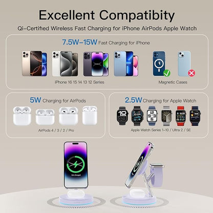 2025 3 in 1Charging Station Compatible with Mag-safe Charger Wireless Charger Stand for iPhoneAir17 16 15 14 13 12Series Wireless Charging Station for AirPods Wireless Charging Stand for iWatch Series