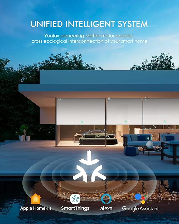 Yoolax Smart Blinds, Motorized Matter Solar Shades Flame Resistat Automatic Blinds for Windows Motorized Shades Compatible with Alexa, Google Home, Homekit(Solar-1% Openness White)