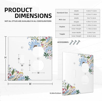 Decorative Outlet Covers Retro Morris Strawberry Rustic Plant Bird 2 Gang Wall Plate Cover Single Toggle Duplex Combo Two Switch Light Switch Cover Plate Jumbo Faceplate