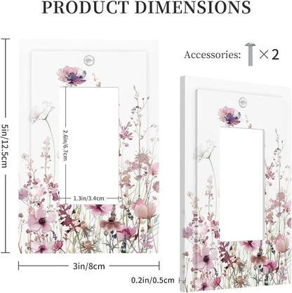 Floral Pink Watercolor Wildflowers Plant Flower Decorative Outlet Covers 1 Gang Single Rocker Light Switch Cover Plate Wall Plates GFCI Faceplate for Bedroom Living Room Decor
