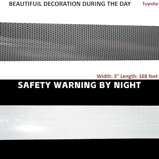Non Fading Reflective Tape Silver Outdoor Waterproof 3 inch Wide, High Visibility Warning Industrial Marking Tape, Safety Stickers (168 feet)