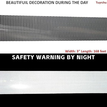 Non Fading Reflective Tape Silver Outdoor Waterproof 3 inch Wide, High Visibility Warning Industrial Marking Tape, Safety Stickers (168 feet)