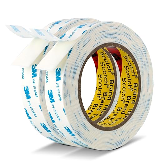 Double Sided Tape Strong Foam Tape 1" x 18Ft Made of 3M Heavy Duty Mounting Tape Waterproof PE Foam Adhesive Strips for Posters Alarm Sensors Window Shades and Other Home Office Deco (Pack of 2)