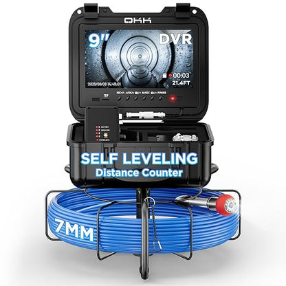 Sewer Camera, Self-Leveling Drain Camera with 7mm Thicker Cable, 200ft/60M Range, 9" 1080P HD Monitor, IP68 Waterproof for Pipe Inspection, DVR Snake Cam with Distance Counter & 32GB Card