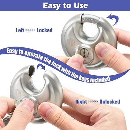 Heavy Duty Padlock with Key – 70mm Stainless Steel Commercial Discus Keyed Lock, High Security, 4 Pack