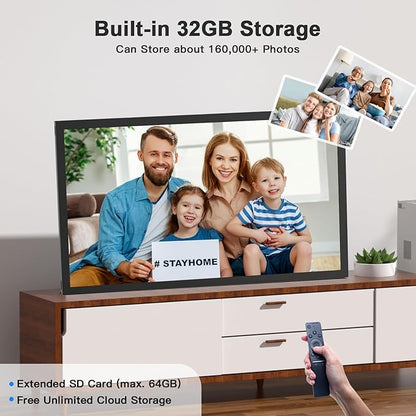 Large Digital Picture Frame 21.5 inch WiFi-Photo-Frame - 32GB, 1920x1080 IPS FHD, Auto Rotate, Load Photos Videos from Phone via App Email, Free Cloud Storage, Wall Mounted, Gift for Father Mother