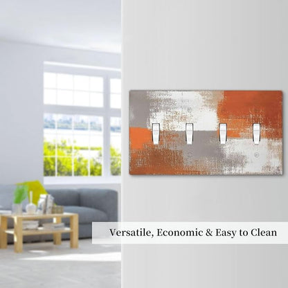 Orange Grey Abstract Art Oil Painting Light Switch Covers Quad Toggle Electrical Faceplate 4 Gang Wall Plate Decorative Switch Plates For Home Farmhouse Decor