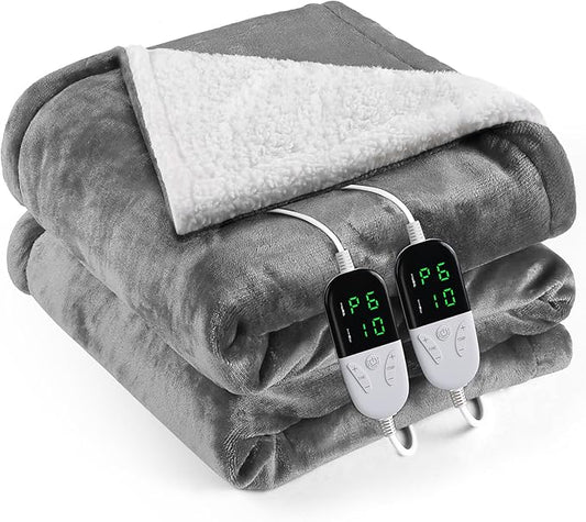 Heated Blanket Electric King Size 90"X100",Electric Blanket with 6 Heat Settings & 1-10 Hours Time Settings Auto-Off,Machine Washable Heating Blanket for Home and Office (Gray)