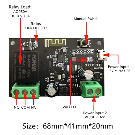 Jane Eyre WiFi Wireless Smart Switch Relay Module Jog Self-Locking Switch Module DIY Smart Home Compatible with TUYA/Smart Life App(1CH)