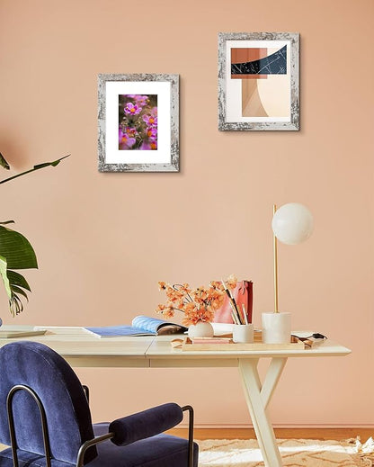 Golden State Art, 8x10 Picture Frame with Mat for 5x7 Photo - High Definition Glass Wall Mounting or Tabletop Display (Weathered White, 2 Pack)