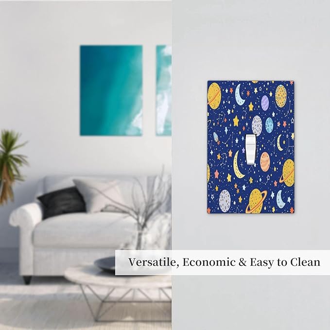 Stars Starry Night Sun Moon Planet Constellations Decorative Light Switch Cover 1 Gang Single Toggle Decorator Outlet Wall Plate Device Electrical Faceplate Switchplates for Bedroom Bathroom