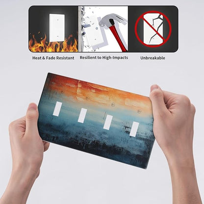 Light Switch Cover Plate Blue Orange Abstract Modern Minimalist Oil Painting Quad Toggle Wall Plates Decorative Switch Plates 4 Gang Outlet Covers Electrical Panel Cover Faceplate for Home 4.5 X 8 IN
