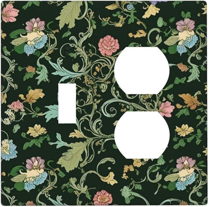 Decorative Outlet Covers Vintage Green Leaf Plant Rustic Pink Flower 2 Gang Wall Plate Cover Single Toggle Duplex Combo Two Switch Light Switch Cover Plate Jumbo Faceplate