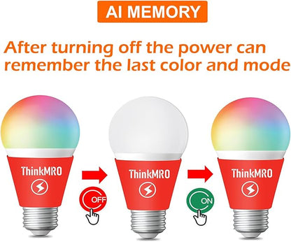 RGBW Bulbs10W (85W Equivalent),A19 E26/27 Multiple Color Changing Light Bulb with Remote,LED Lamp Replace,Warm White,Dimmable Memory Function,Ideal Lighting for Home Decoration,Party,Gardens