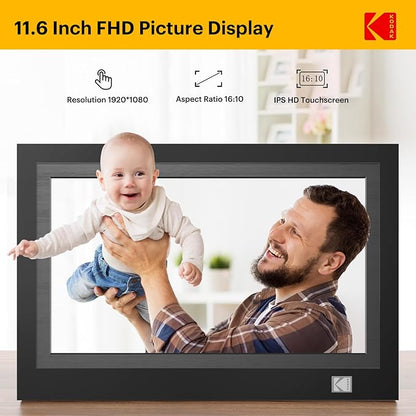 KODAK WiFi Digital Picture Frame, 11.6 Inch 1920 * 1080 IPS FHD Touchscreen Digital Photo Frame with 32GB Storage, Easy Setup to Share Photos or Videos, The Best for Family and Friends(Black)
