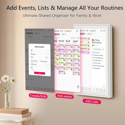 15.6 Inch Digital Calendar, Full HD Touchscreen Smart Planner for Family Schedules - Wall & Desk Mount, Great for Seamless Daily Planning & Household Organization, with LED Reminder Light