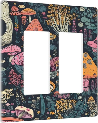 Decorative Outlet Covers Cartoon Comics Colorful Mushrooms 2 Gang Wall Plate Double Rocker Two Switch Wall Cover Plate Light Switch Cover Plate Faceplate for Country Bedroom Decor