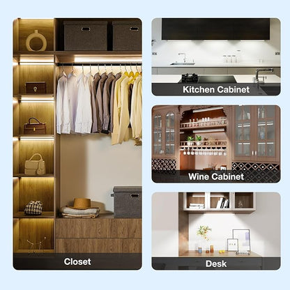 Under Cabinet Lights Remote Control,2 Pack Magnetic Dimmable Closet Lights,USB Rechargeable Wireless LED Shop Light,Ceiling Under Counter Lights for Kitchen, White, 60CM