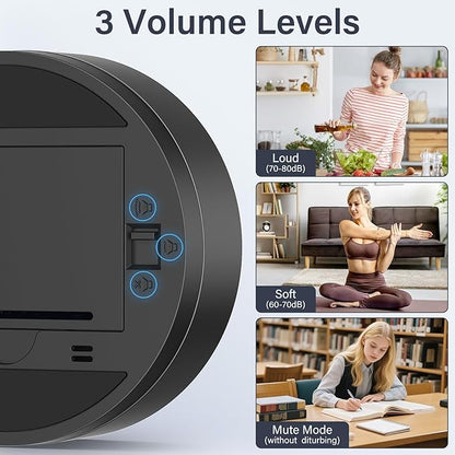 Dual Digital Kitchen Timer for Cooking, 199 Minutes Countdown & Stopwatch, Productivity Timer for Fridge, Big Digits, High-Definition Display, Rotary Adjustment, 3 Volumes, 2 Brightness Levels, Black