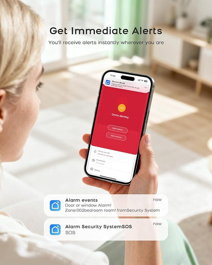 WiFi Door Alarm System, Wireless Alarm System 13 Piece Kit with Phone APP Alert Siren Door Window Sensor Motion Sensor Compatible with Alexa No Contract Ideal for Home, Garage, Apartment