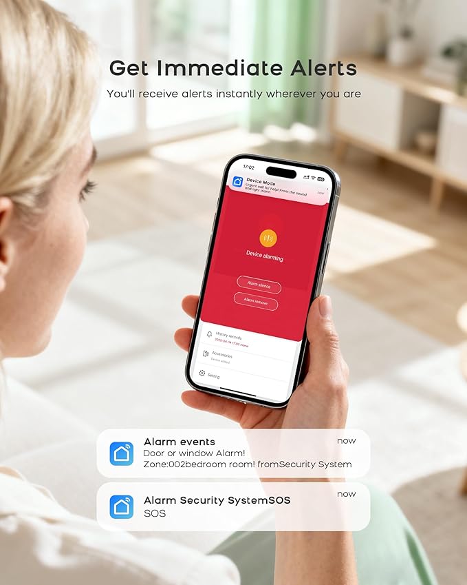 WiFi Door Alarm System, Wireless Alarm System 8 Piece Kit with Phone APP Alert Siren Door Window Sensor Motion Sensor