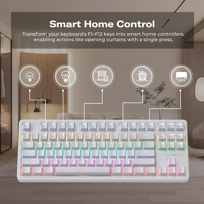 THIRDREALITY Smart Mechanical Keyboard MK1, Matter Over WiFi, 87-Key Wired Gaming Keyboard/USB-A, 44 Customizable RGB Lighting, Work with Home Assistant, SmartThings, Apple Home (White)