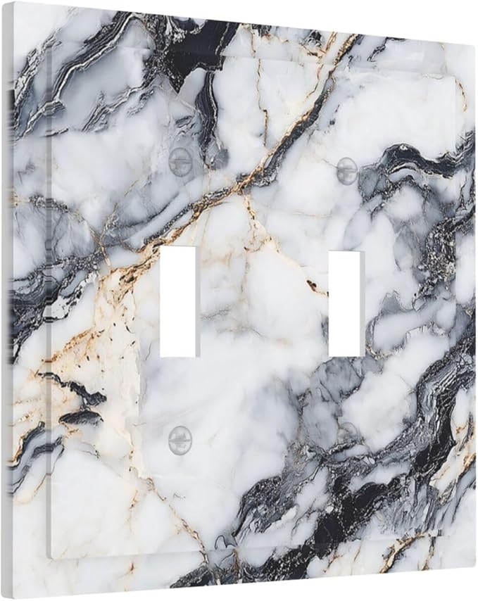 Decorative Switch Plate Covers Black Gold Marble Abstract Modern Luxury 2 Gang Double Toggle Light Switch Cover Plate Electrical Wall Plate Outlet Cover for Bedroom Home Decor