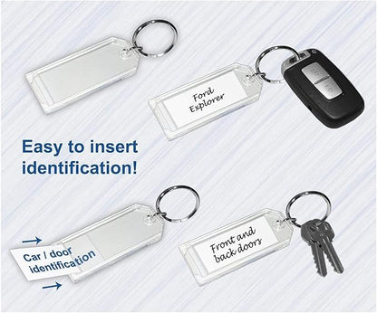 Premium Key Tag 3” Slip-Slot Plastic Heavy Duty (Clear Crystal Color) (36 Pack) (Label and Ring included) (Made in USA)