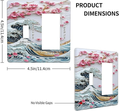 Outlet Covers The Great Wave Off Kanagawa With Sakura 1 Toggle 1 Rocker Combination Decorative Wall Plate Electrical Switch Plates Light Switch Cover Plate for Bedroom Bathroom Decor