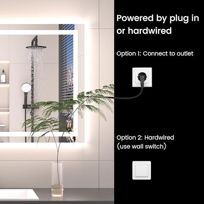 36X36 LED Bathroom Mirror with Lights, Anti-Fog, Backlit + Front Lit (CRI>90), Lighted Bathroom Vanity Mirror for Wall, Memory Function, Dimmable, Tempered Glass, Shatter-Proof