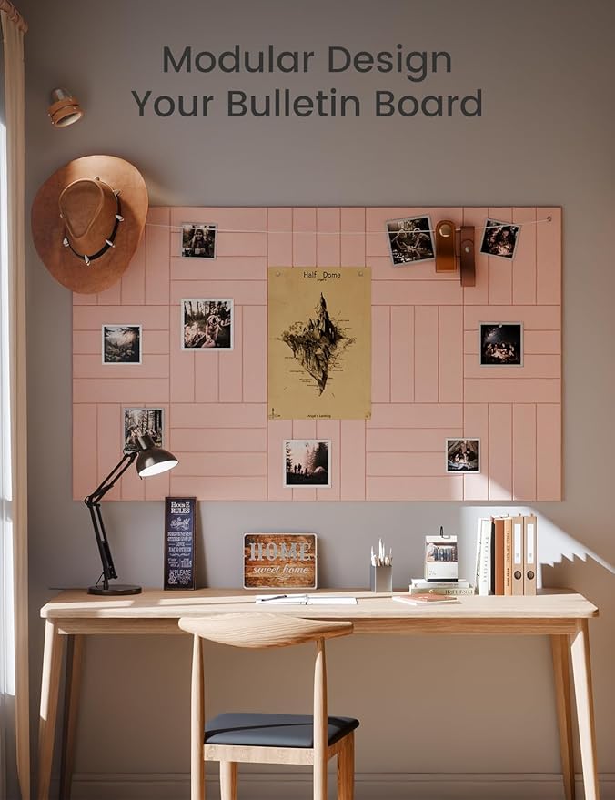 Felt Bulletin Board Tiles Large 36" x 24" Cork Board Alternative-6 Pack with 40 Adhesive Tabs, Thick Slat Wall Panels for Office Decor, Push Pin Board Wall Organizer Alternative - Pink