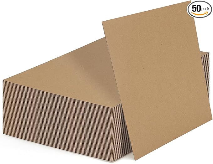 Calenzana 8x10 Corrugated Cardboard Sheets Set of 50, Flat Card Boards Inserts for Crafts, Packing, Shipping, Moving, Mailing