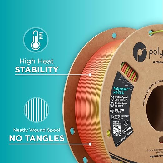 Polymaker HT-PLA Filament 1.75mm Gradient Tropical, High Temp PLA for 3D Printing, Heat Stable Up to 150°C, Easy to Print, Works with Most FDM Printers, 1kg Spool