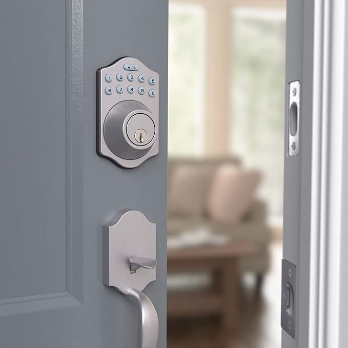 Amazon Basics Electronic Keypad Deadbolt Door Lock with Touch-Control Keyless Entry Door Lock, Keyed Entry Option, Traditional, Satin Nickel, 6-Pack