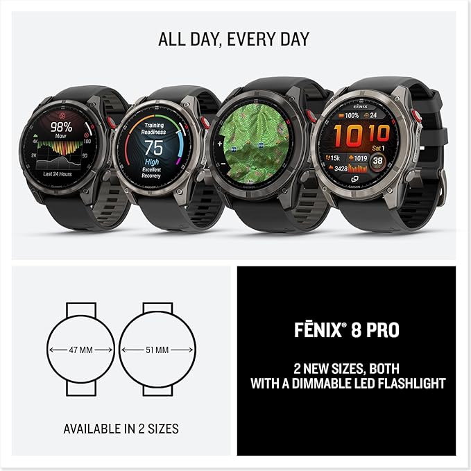 Garmin fēnix® 8 Pro, 47mm, AMOLED Display, Premium Connected Multisport GPS Smartwatch, inReach® Technology, Sapphire, Titanium with Graphite/Black Silicone Band