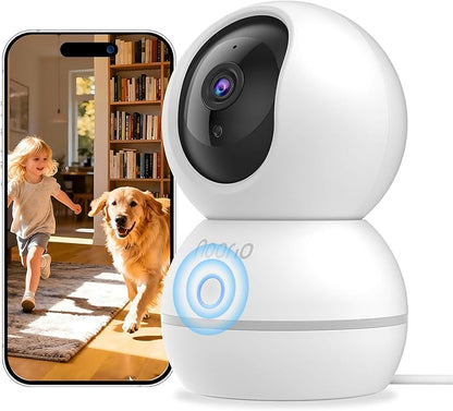 Noorio 2K Indoor Security Camera, Pet Camera with Speaker Pan&Tilt, One Click Call Baby Monitor Night Vision