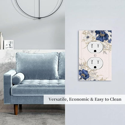Decorative Outlet Covers Rustic Blue White Flowers Floral Penoy 1 Gang Duplex Light Switch Cover Plate Wall Plates for Electrical Outlets Electrical Switchplate Face Plate