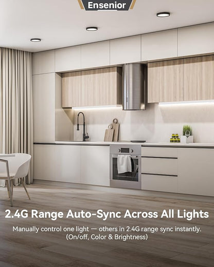 Ensenior 18 Inch Hand Wave LED Under Cabinet Lighting Plug in or Hardwired with Dimmable 5CCT CRI 90+ 2.4G Wireless Sync, Under Counter Lights with for Kitchen, 120V, 10W 650LM