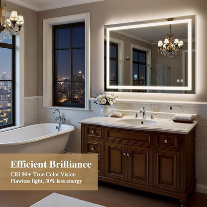 48X36 Inch LED Bathroom Mirror with Lights, Frontlit+ Backlit Bathroom Vanity Mirror for Wall, Ultra-Clear Tempered Glass, Shatter-Proof, Anti-Fog and Memory Function, ETL Listed
