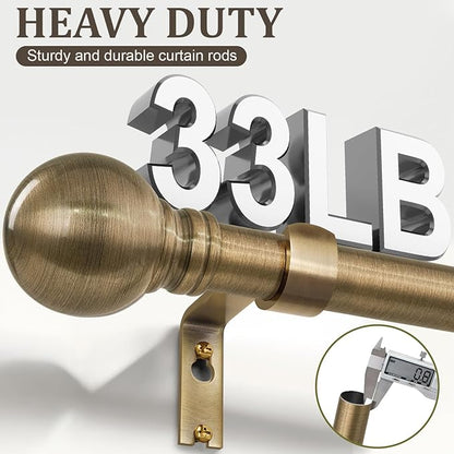 Antique Bronze Curtain Rods for Windows 28 to 48 Inch 1" Diameter Adjustable Heavy Duty Brass Window Curtain Rod with Metal Finials for Living Room Bedroom Farmhouse Kitchen Outdoor