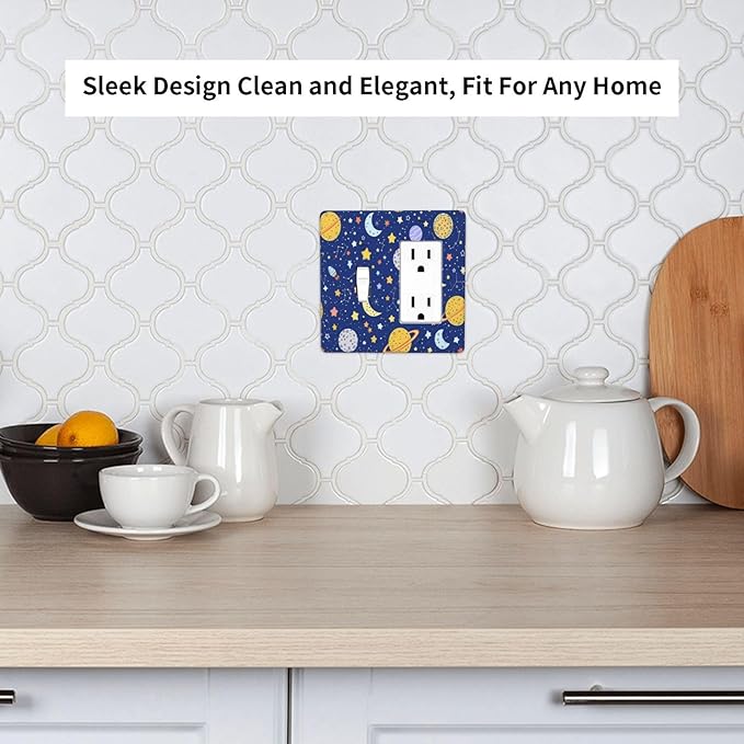 Stars Starry Night Sun Moon Planet Constellations Outlet Covers 1 Toggle 1 Rocker Combination Light Switch Cover Plate Decorative Wall Plate Electrical Switch Plates for Bedroom Bathroom