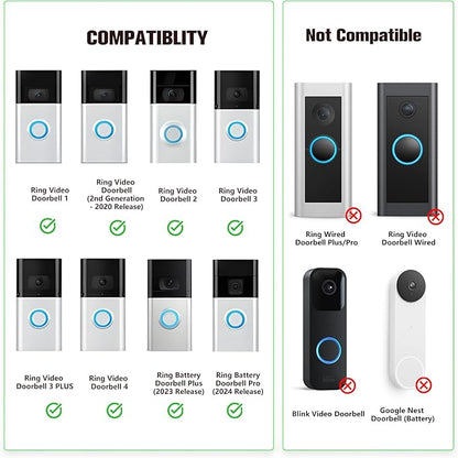 Adhesive Doorbell Mount Compatible with Video Doorbell 1/2/3/3 Plus/4/(2020 Release)/(2023 Release), No-Drill Door Mount Cover Holder Accessories, Easy Installation, Not Block Doorbell Sensor