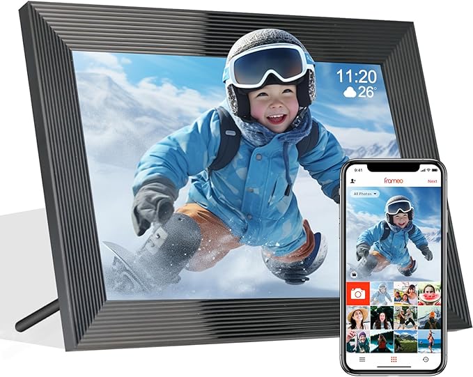 Frameo 10.1 Inch Smart WiFi Digital Photo Frame,Digital Picture Frame with 16GB Storage & SD Slot, Electronic Picture Frame IPS Touch Screen with Auto-Rotate, Frameo Digital Frame WiFi - Black