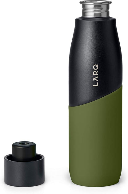 LARQ Bottle Movement PureVis 24 oz- Lightweight Self-Cleaning and Non-Insulated Stainless Steel Water Bottle with UV Water Purifier | Reusable & Travel Friendly, Black/Pine