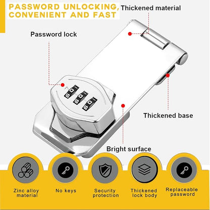 Keyless Combination Lock, 2 Pack Door Security Slide Latch Lock, Silver Password Rotary Hasp Locks for Small Doors, Cabinets, Barn Door, Bathroom, Outdoor, Garage, Garden