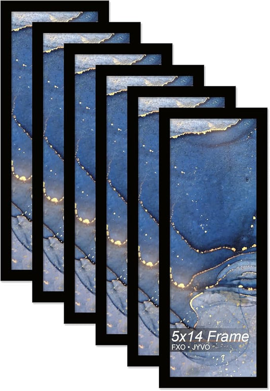 5x14 Picture Frame Set of 6, Black Frame for 5 x 14 Inch Picture Poster Photo, Light Weight and High Transparent 5 by 14 Frame for Wall - 6 Pack/Black/5"x14"